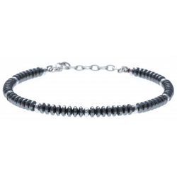 Bracelet acier 2 tons - hématite - 19+4cm