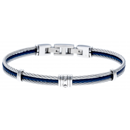 Bracelet acier - 3 cables acier bleu/blanc/bleu - 19,5+1,5cm - réglable