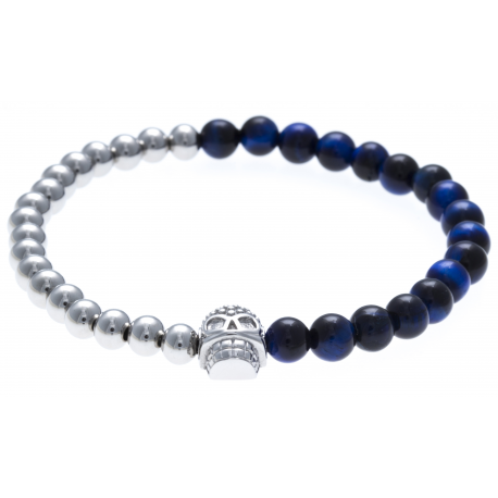 Bracelet acier pour homme - élastique - il de tigre teinté en bleu - 21 cm