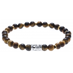 Bracelet acier pour homme - élastique -  œil de tigre - 21 cm