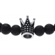 Bracelet acier pour homme - élastique - couronne - pierre de lave - 21cm