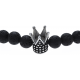 Bracelet acier pour homme - élastique - couronne - pierre de lave - 21cm