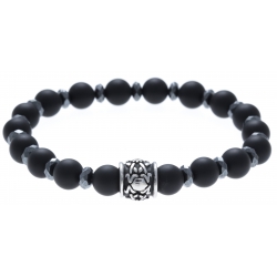 Bracelet acier pour homme - élastique - onyx - 21cm