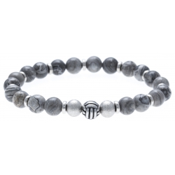 Bracelet acier pour homme - élastique - jaspe gris (map stone) - 21 cm