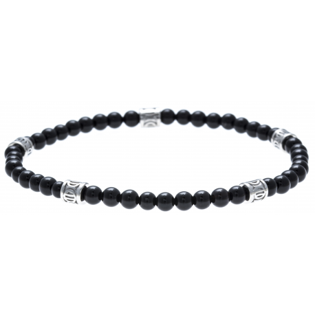 Bracelet acier pour homme - élastique -  onyx - 21cm