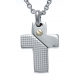 Collier acier - croix - vis or jaune 18KT 0,02g - 45+5cm