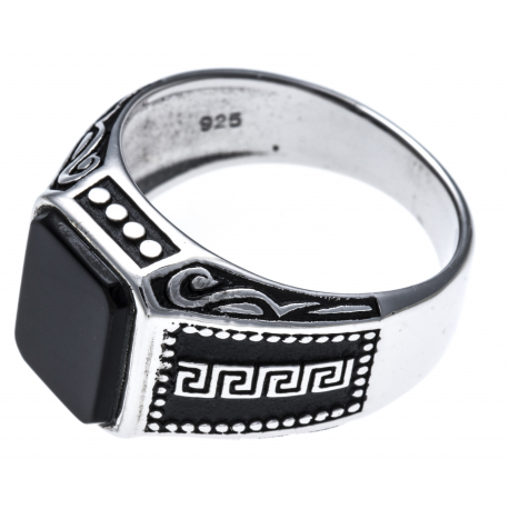 Bague argent rhodié 7,5g - homme - 2 tons - imitation ONYX - T 60 à 70