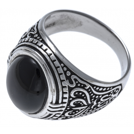 Bague en argent rhodié 7g - imitation onyx  - T 54 à 72