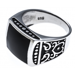 Bague en argent rhodié 7g imitation ONYX - T 54 à 72