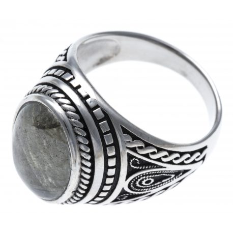 Bague argent rhodié 7,6g - labradorite - T56 à 70