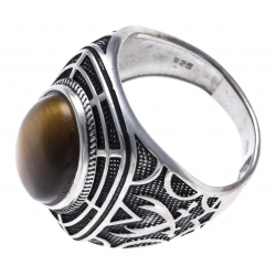 Bague argent rhodié 7,4g - œil de tigre - T56 à 70