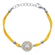 Bracelet acier - nacre - émail - coton jaune - 17+3cm