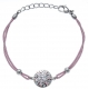 Bracelet acier - nacre - émail - coton rose - 17+3cm