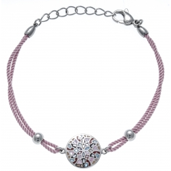 Bracelet acier - nacre - émail - coton rose - 17+3cm