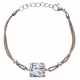 Bracelet acier - nacre - émail - coton marron - 17+3cm