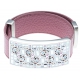 Bracelet acier - émail - nacre - cuir rose - largeur 2cm - longueur 23,5cm