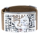 Bracelet acier - émail - nacre - cuir marron - largeur 3cm - longueur 23,5cm