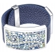 Bracelet acier - émail - nacre - cuir bleu - largeur 3cm - longueur 23,5cm