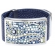 Bracelet acier - émail - nacre - cuir bleu - largeur 3cm - longueur 23,5cm