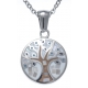 Collier en acier - nacre - émail - arbre de vie petit volume - diamètre 1,5cm - longueur 38+5cm