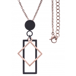 Collier acier 2 tons - rosé et noir - rectangle et losange - chaîne rosée - 45+5cm