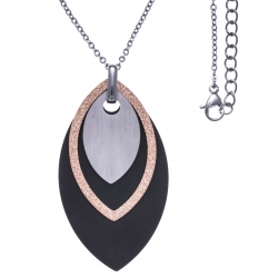 Collier acier 2 tons - rosé satiné, acier et noir - losange - hauteur 4,5cm - longueur 45+5cm