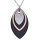 Collier acier 2 tons - rosé satiné, acier et noir - losange - hauteur 4,5cm - longueur 45+5cm