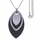 Collier acier 2 tons - acier satiné, acier et noir - losange - hauteur 4,5cm - longueur 45+5cm