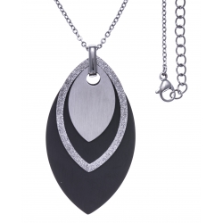 Collier acier 2 tons - acier satiné, acier et noir - losange - hauteur 4,5cm - longueur 45+5cm