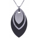 Collier acier 2 tons - acier satiné, acier et noir - losange - hauteur 4,5cm - longueur 45+5cm