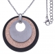 Collier acier 3 tons - acier,  rose satiné et noir - 3 ronds - diamètre 3,5cm - 45+5cm