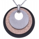 Collier acier 3 tons - acier,  rose satiné et noir - 3 ronds - diamètre 3,5cm - 45+5cm