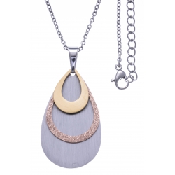 Collier acier 3 tons - doré, rosé satiné et acier - 3 gouttes - hauteur 4cm - 45+5cm