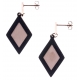 Boucles d'oreilles acier 2 tons - rosé et noir satiné - losanges - hauteur 4,5cm