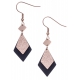 Boucles d'oreilles acier 2 tons - rosé satiné et noir - losange - hauteur 3cm