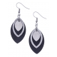 Boucles d'oreille acier 2 tons - acier satiné, acier et noir - losange - hauteur 3,5cm