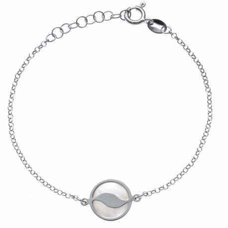 Bracelet argent rhodié 2,5g - nacre blanche - diamètre 14mm - longueur 17+3cm