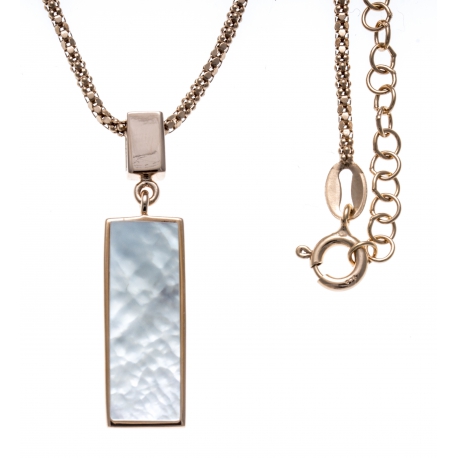 Collier argent rhodié rosé 5,8g - nacre blanche - pendentif rosé plaqué 1 micron - 45+5cm