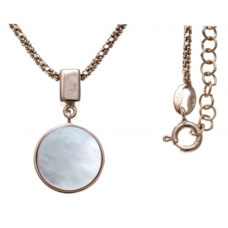 Collier argent rhodié rosé 5,3g - nacre blanche - pendentif rosé plaqué 1 micron - 45+5cm