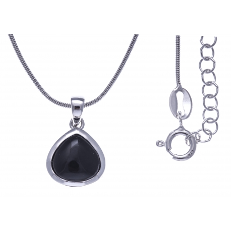 Collier argent rhodié 4,7g - onyx - 45+5cm