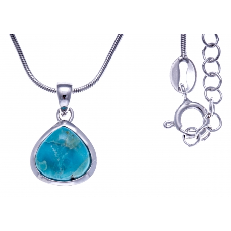 Collier argent rhodié 4,7g - turquoise assemblée - 45+5cm