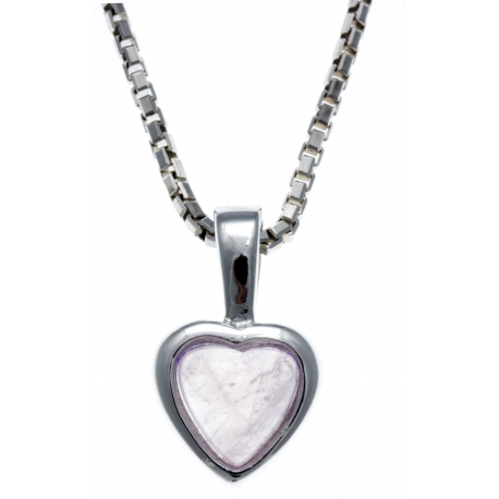 Collier argent rhodié 3,1g -  quartz rose - 40+5cm