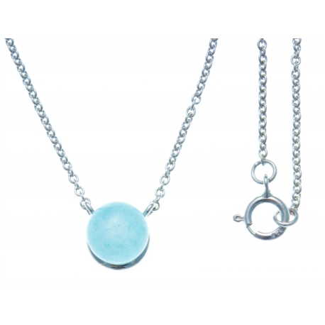 Collier argent rhodié 1,8g - quartztite teinté bleu - 42+3cm