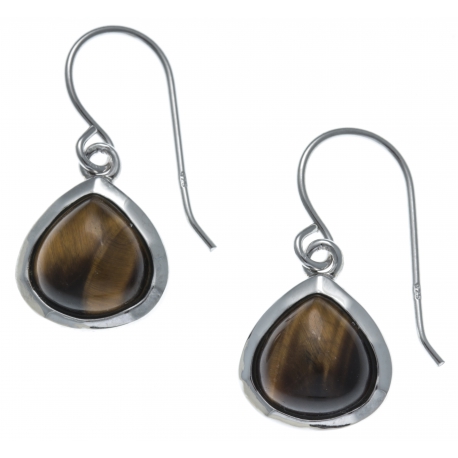 Boucles d'oreille argent rhodié 2,2g - œil de tigre