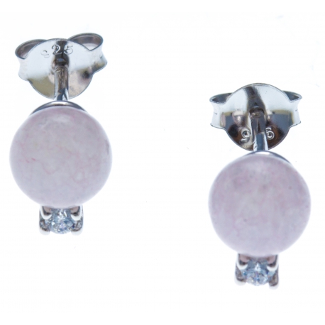 Boucles d'oreille argent rhodié 1g - quartztite teinté rose - zircons