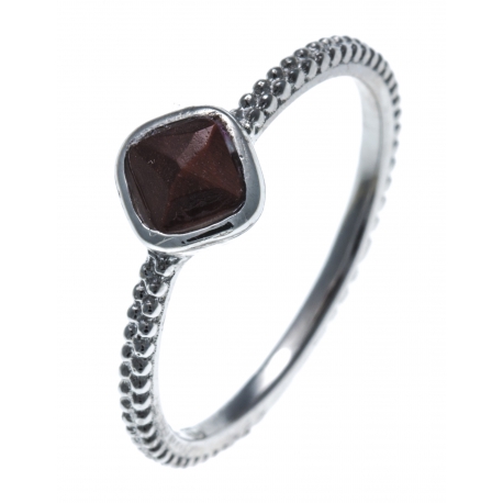 Bague argent rhodié 1,8g - œil de tigre rouge facetté - T50 à 60