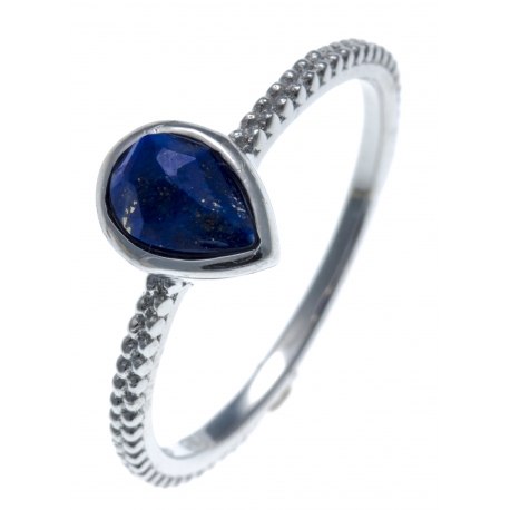 Bague argent rhodié 1,6g - lapis lazuli facetté - T50 à 60