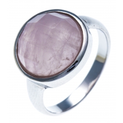 Bague argent rhodié 3,2g - quartz rose facetté - T52 à 60