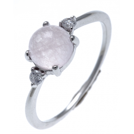 Bague argent rhodié 1,2g - quartzite teinté rose - zircons - T50 à 60