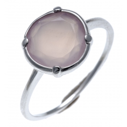 Bague argent rhodié 1,5g - calcédoine teintée rose - T50 à 60